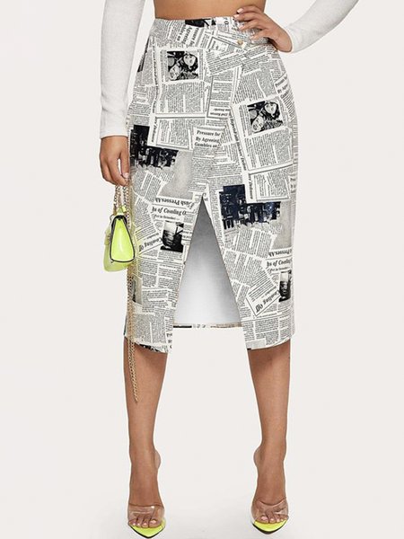

Daily Urban Regular Fit Text Letters Skirt, White, Skirts