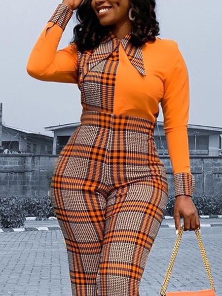 

Urban Shirt Collar Plaid Regular Fit Blouse, Orange, Blouses and Shirts