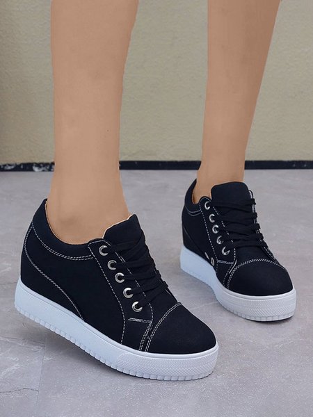 

Casual Split Joint Lace-Up Wedges Canvas Shoes, Black, Sneakers