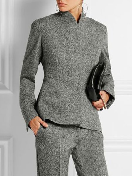 

Simple Plain Regular Fit Long sleeve Jacket, Gray, Jackets
