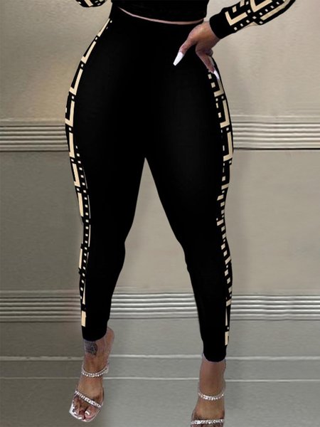 

Casual Geometric Tight Casual Pants, Black, Pants