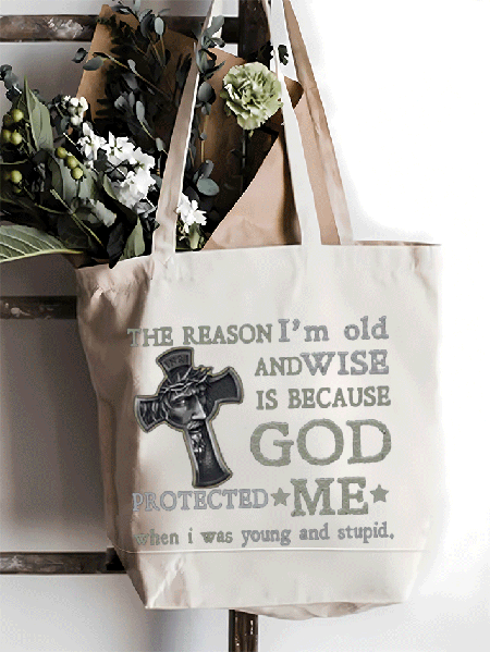 

Women's Young And Stupid Shopping Tote, White, Bags