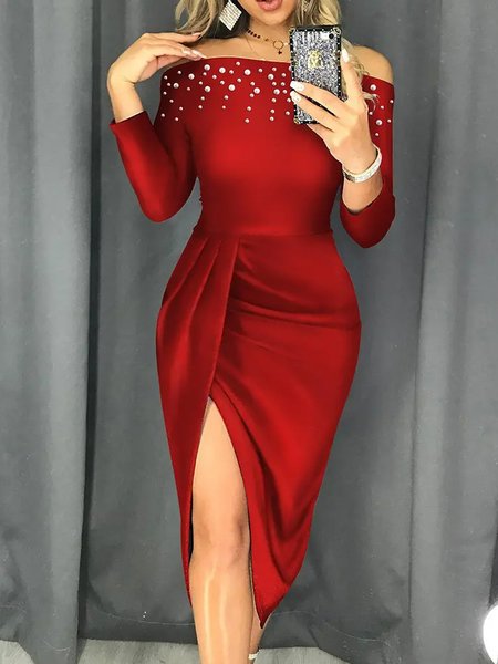 

One Shoulder Draped Ruched Wrap Dress Regular Fit Red Party Dress, Dresses