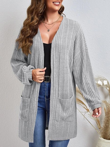 

Cross Neck Casual Plain Other Coat, Gray, Cardigans