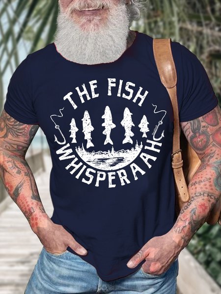 

Men's The Fish Whisper A Ah Funny Graphic Print Text Letters Crew Neck Casual Cotton T-Shirt, Purplish blue, T-shirts