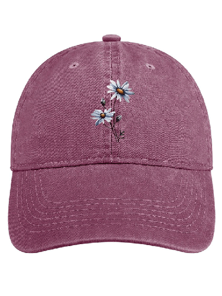 Floral Adjustable Denim Hat, Red, Men's Hats