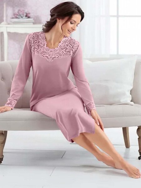 

Plain Loose Casual Square Neck Dress, Dusty pink, Midi Dresses