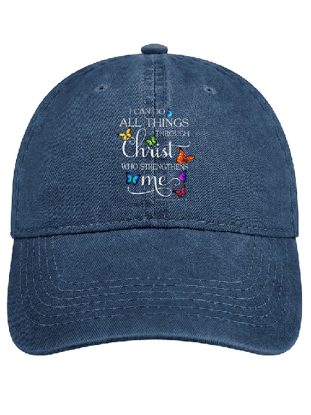 

I Can Do All Thing Throgh Christ Who Strengthens Me Adjustable Denim Hat, Blue, Hats
