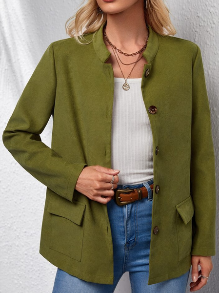 

Stand Collar Plain Loose Urban Blazer, Green, Blazers