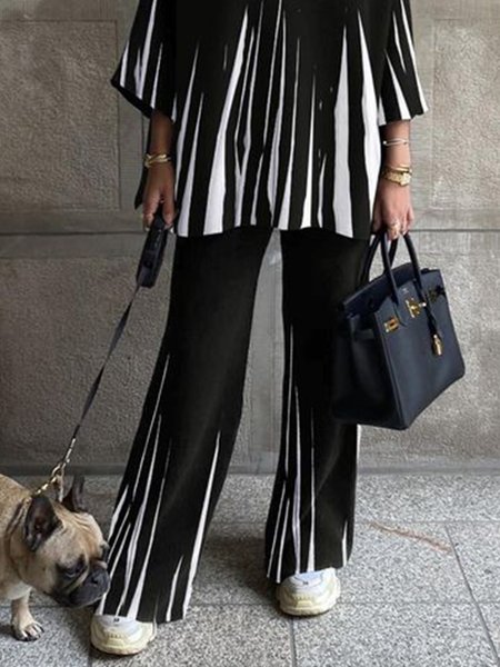 

Color Block Urban Loose Fashion Pants, Black, Pants