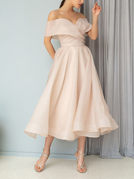

Elegant Organza Dress & Party Dress, Off white, Midi Dresses