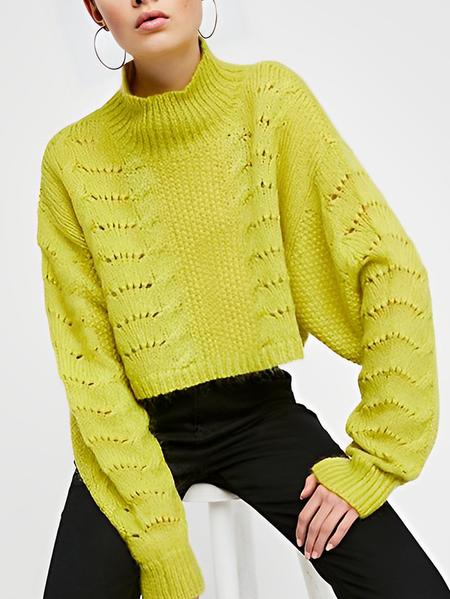 

Wool/Knitting Plain Elegant Regular Fit Sweater, Yellow, Pullovers