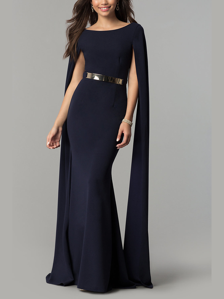 

Plain Crew Neck Regular Fit Elegant Dress & Party Dress, Blue, Maxi Dresses