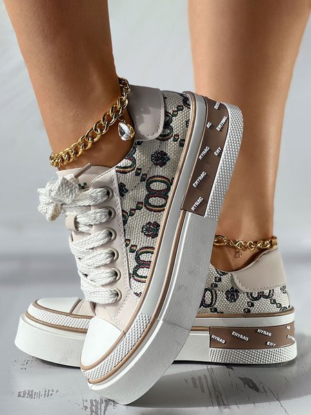 

Letter Figure Pattern Platform Canvas Shoes, Beige, Sneakers