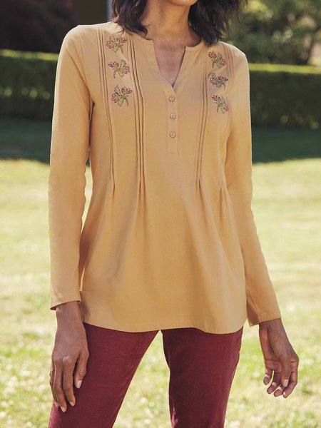 

Floral V Neck Loose Casual Top, Yellow, Tops