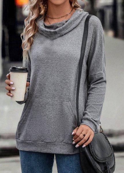 

Knitted Casual Plain Sweatshirt, Gray, Sweatshirts & Hoodies