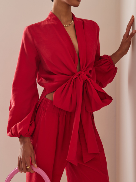 

Honey Knotted Blouse, Red, Linen Tops