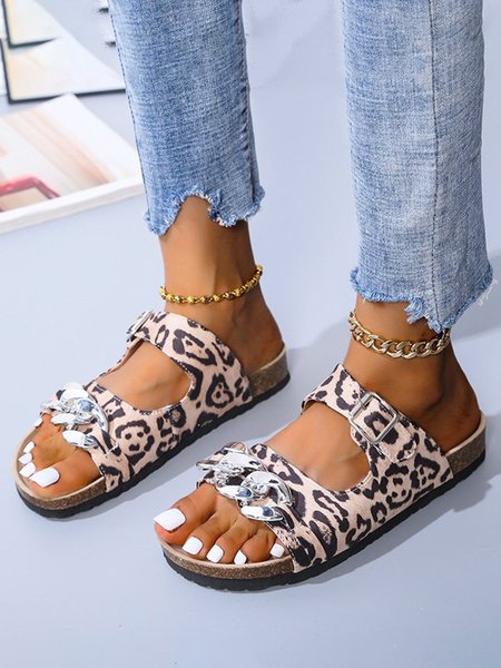 

Butterfly Leopard Thick Chain Buckle Beach Slippers, Sandals