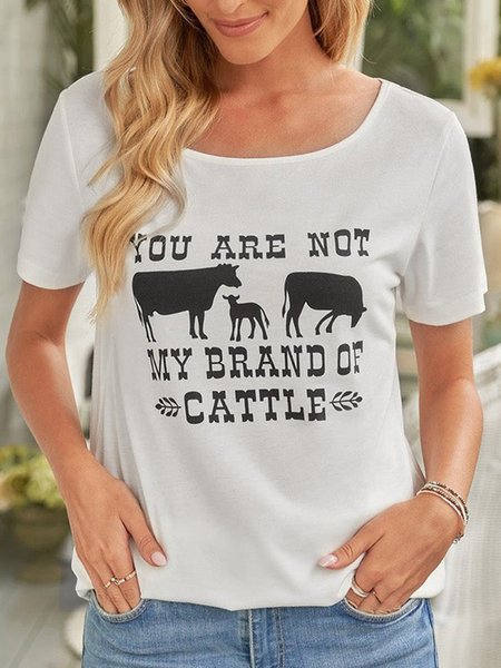 

Crew Neck Text Letters Casual T-Shirt, White, Tees & T-shirts