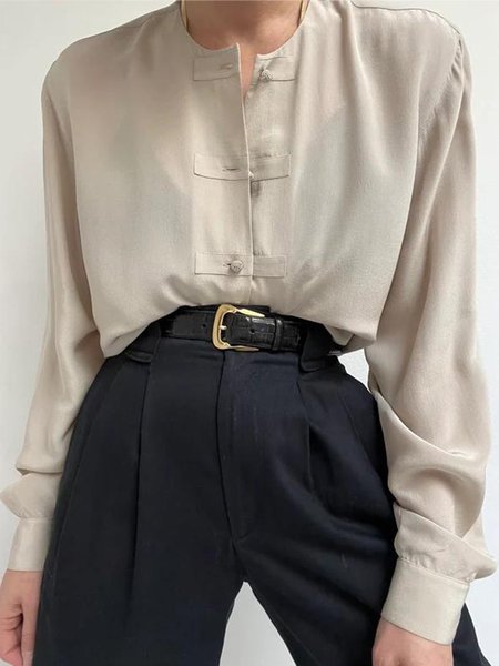 

Regular Fit Urban Crew Neck Plain Daily Blouse, Apricot, Blouses and Shirts