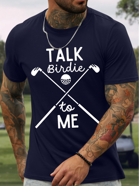 

Men's Talk Birdie To Me Funny Golf Graphic Print Crew Neck Text Letters Cotton Casual T-Shirt, Purplish blue, T-shirts