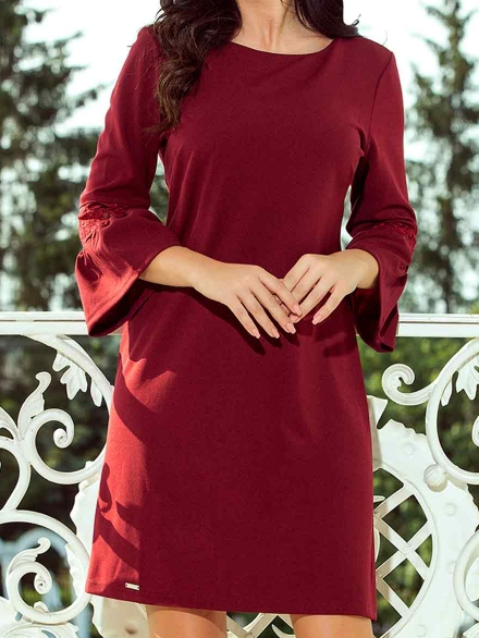 Regular Fit Crew Neck Party Dress, Red, Dresses
