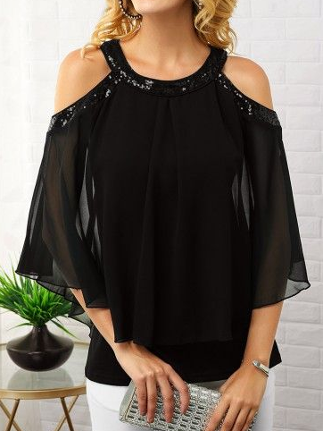 

Casual Plain Loose Crew Neck Top, Black, Shirts & Blouses