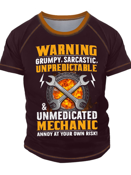 

Men's Warning Grump Sarcastic Unpredictable Unmedicated Mechanic Annoy At Your Own Risk Funny Graphic Print Text Letters Regular Fit Casual T-Shirt, Red, T-shirts