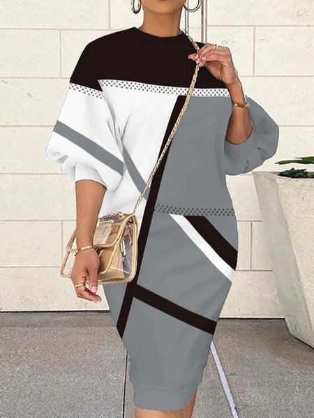 

Casual Crew Neck Color Block Dress, Multicolor, Mini Dresses