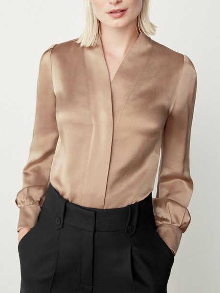 

Plain Urban Regular Fit Daily Spring Blouse, Light coffee, Blouses and Shirts