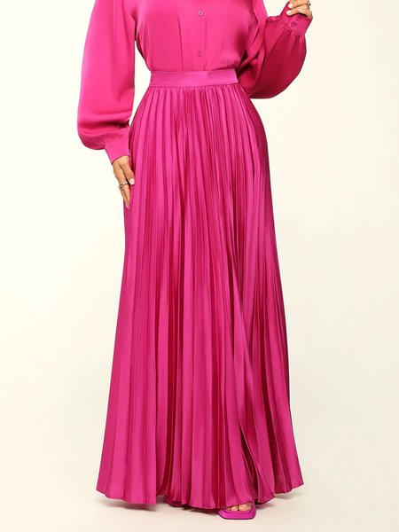 

Regular Fit Elegant Plain Maxi Skirt, Rose red, Skirts