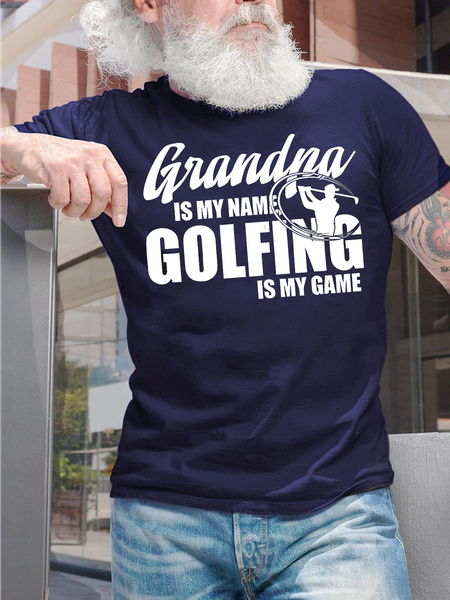 

Men's Grandpa Is My Name Golfing Is My Game Funny Graphic Print Crew Neck Cotton Casual Text Letters T-Shirt, Purplish blue, T-shirts