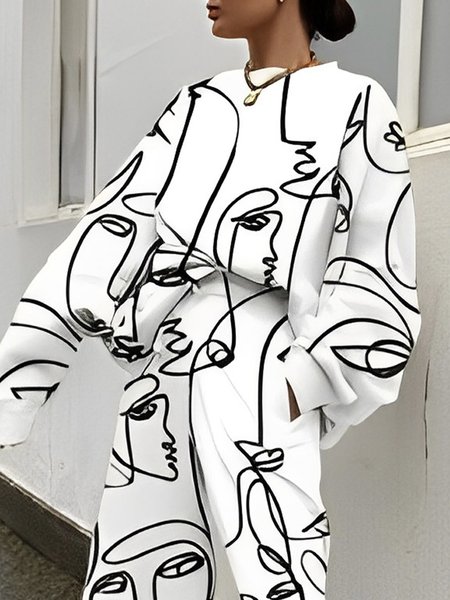 

Loose Crew Neck Urban Long Sleeve Sweatshirt, Black-white, Hoodies and Sweatshirts