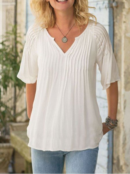 

Casual Plain V Neck Loose Top, White, Tunics