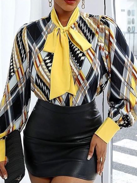 

Loose Color Block Long sleeve Urban Blouse, As picture, Blouses and Shirts