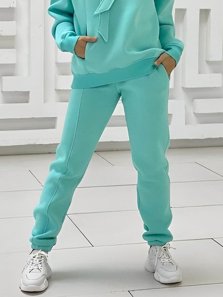

Loose Casual Plain Casual Mid Waist Pants, As picture, Pants