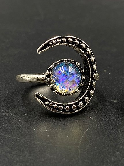 

Boho Vintage Moon Motif Crystal Ring Ethnic Jewelry, Silver, Rings