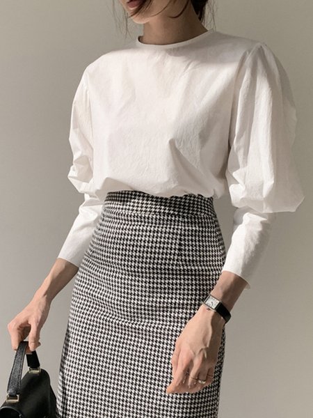 

Daily Simple Crew Neck Long sleeve Blouse, White, Blouses and Shirts
