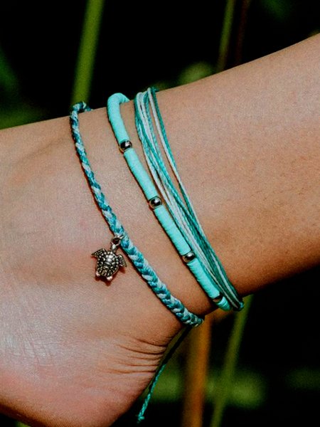 

3Pcs Bohemian Resort Wind Turtle Pattern Multi-layer Anklet Ethnic Beach Jewelry, Blue, Anklets