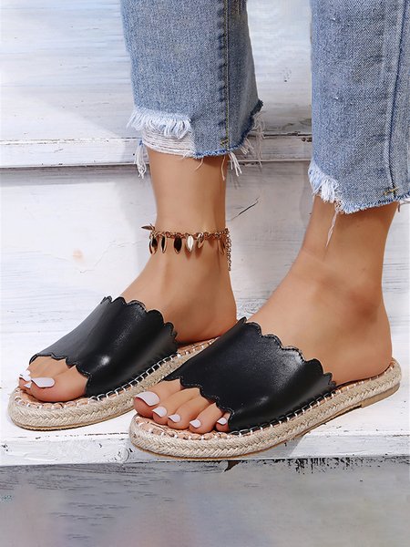 

Plus Size Plain Color Espadrille Sandals, Black, Sandals