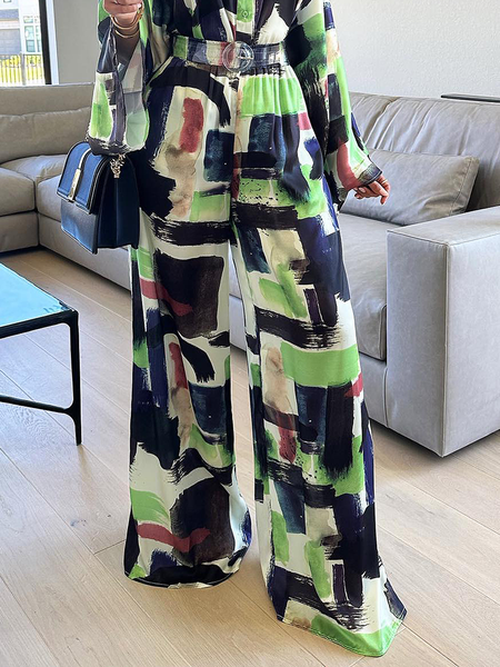 

Geometric Regular Fit Urban Fashion Straight Long Pants, Green, Pants