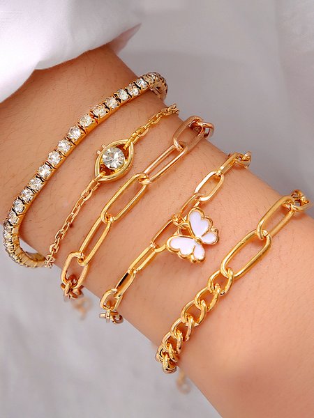 

5Pcs Bohemian Holiday Style Butterfly Eye Pattern Multilayer Bracelet Ethnic Beach Jewelry, Golden, Bracelets