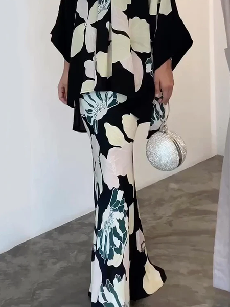 Regular Fit Urban Floral Long Skirt, Black, Skirts