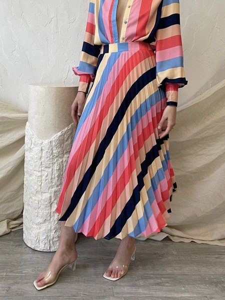 

Daily Striped Regular Fit Elegant Skirt, As picture, Skirts