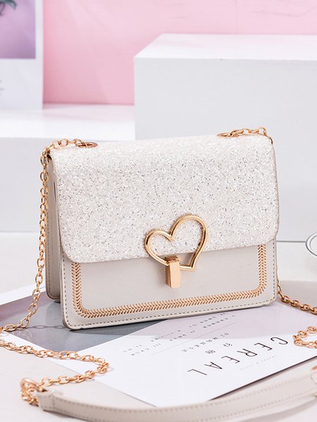

Valentine's Day Glitter Sequins Love Button Shoulder Bag, Off white, Women's Bags