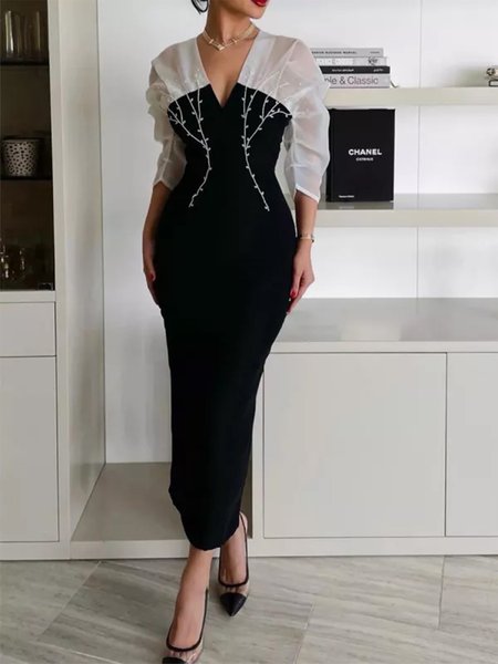 

Elegant Tight Color Block Maxi Dress, Black, Maxi Dresses