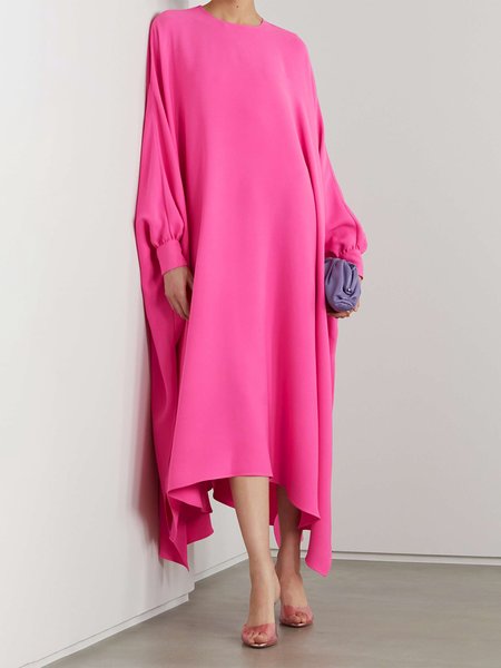 

Crew Neck Loose Elegant Plain Maxi Dress, Rose red, Maxi Dresses