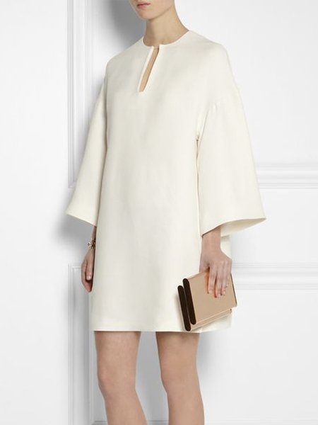 

Loose Plain Elegant Notched Mini Dress, White, Mini Dresses