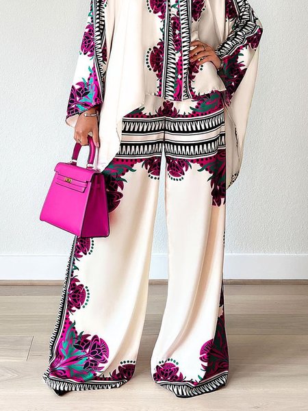 

Elegant Regular Fit Floral Fashion Pants, Multicolor, Pants