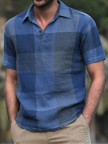 

Plaid Short Sleeve Casual Shirt, Blue, Short Sleeve Shirts